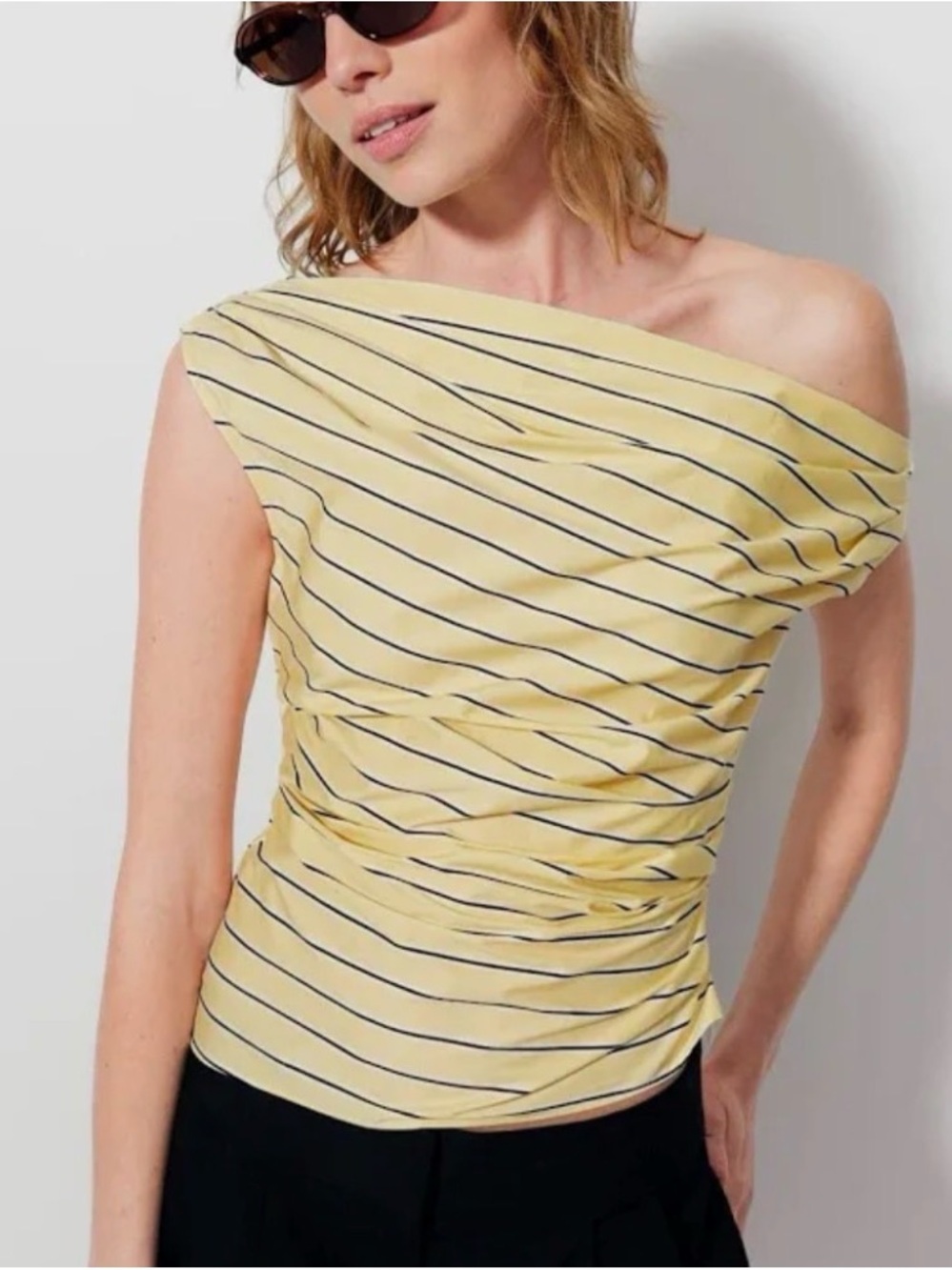 Staud Off-Shoulder Yellow Stripe Women's Top